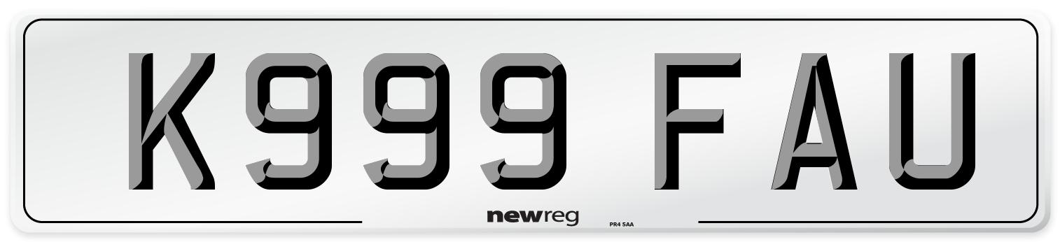 K999 FAU Number Plate from New Reg